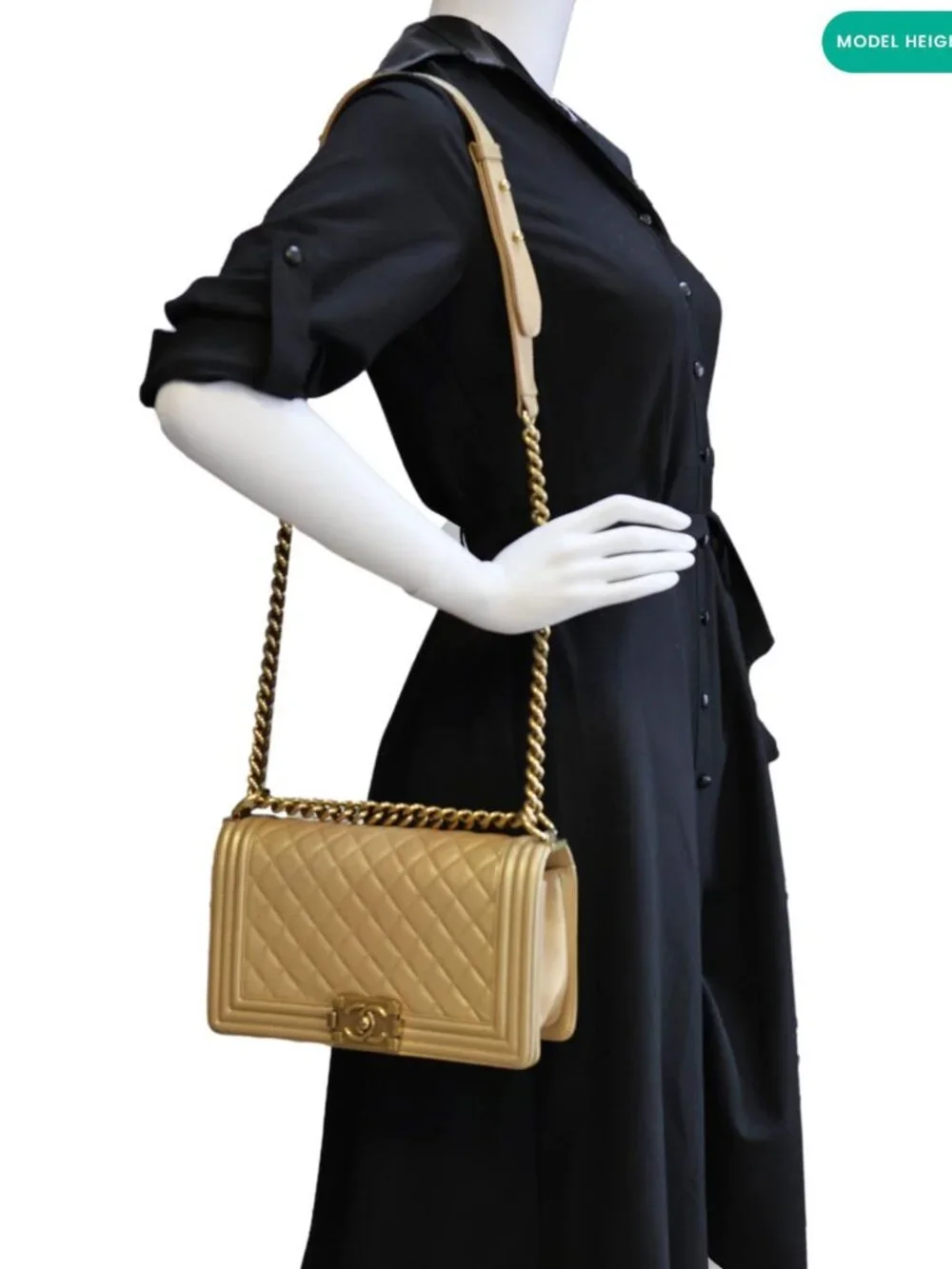 Chanel  Boy Flap Old Medium Quilted Leather Crossbody Bag Gold